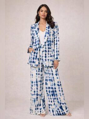 NWT House of Harlow 1960 Blue White Blazer & Pants Set Statement Soft Luxe